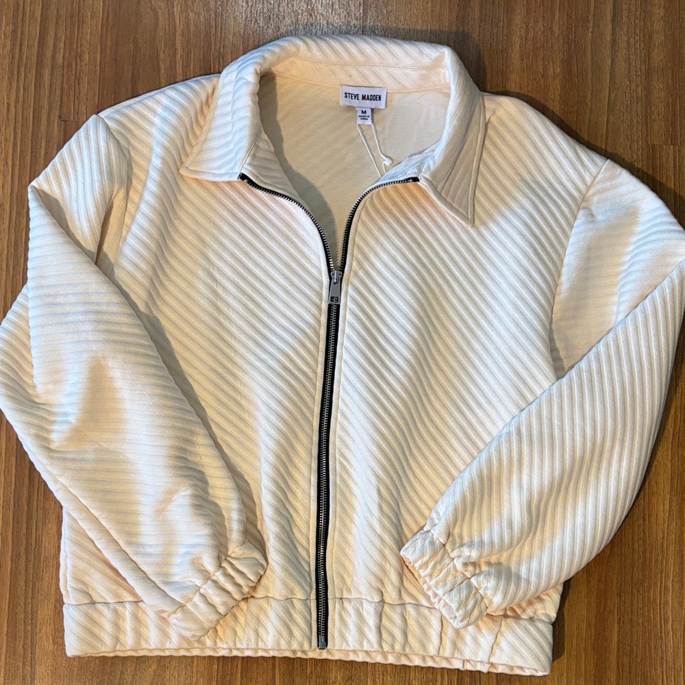 Steve Madden Oatmeal Textured Zip-Up Bomber Jacket NWT